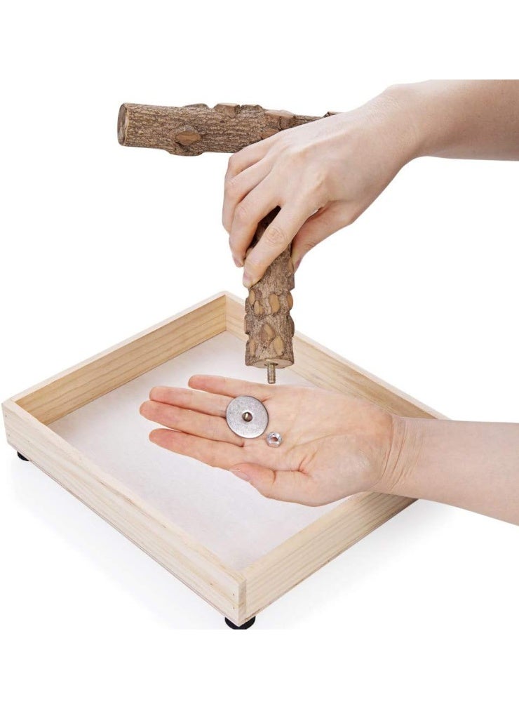 مجثم طيور مكتبي، مجثم محمول على شكل حرف T، حامل لعب للببغاء، مجثم، وإطار لياقة بدنية، مناسب للببغاوات الصغيرة والمتوسطة الحجم (مجثم على شكل حرف T). - Image 4